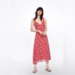 Zara Red and White Floral Midi Dress